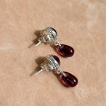 purple glass cabochon stud dangling earring