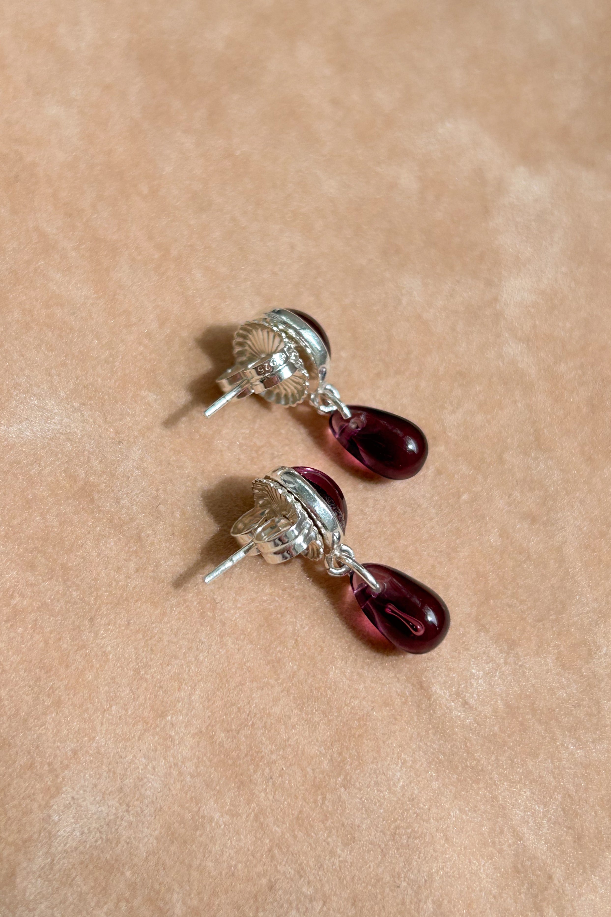 purple glass cabochon stud dangling earring
