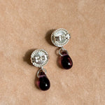 purple glass cabochon stud dangling earring