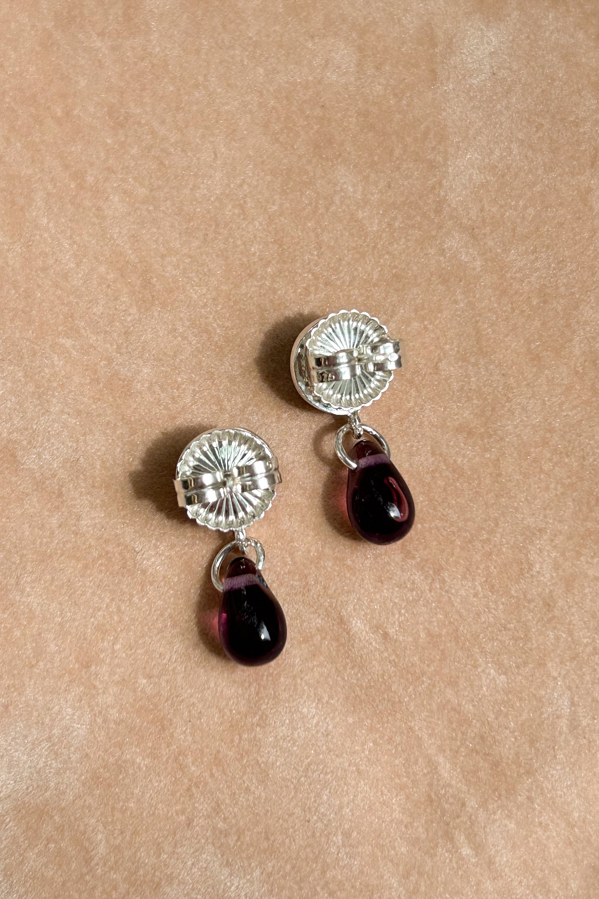 purple glass cabochon stud dangling earring