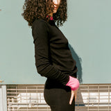 black hot pink cotton elastane pointelle long sleeve