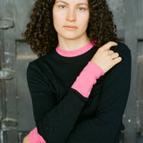 black hot pink cotton elastane pointelle long sleeve