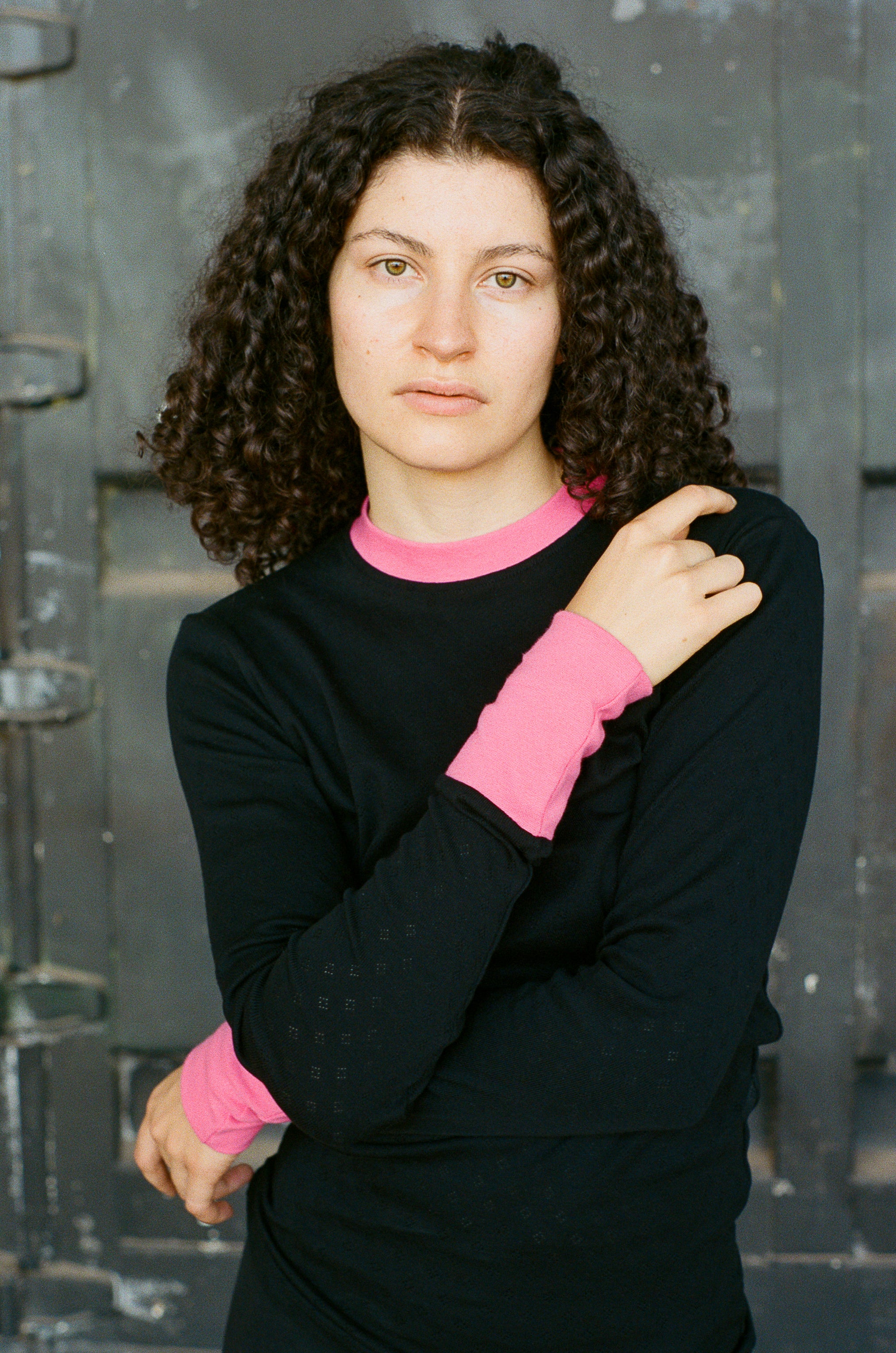 black hot pink cotton elastane pointelle long sleeve