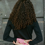 black hot pink cotton elastane pointelle long sleeve