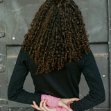 black hot pink cotton elastane pointelle long sleeve