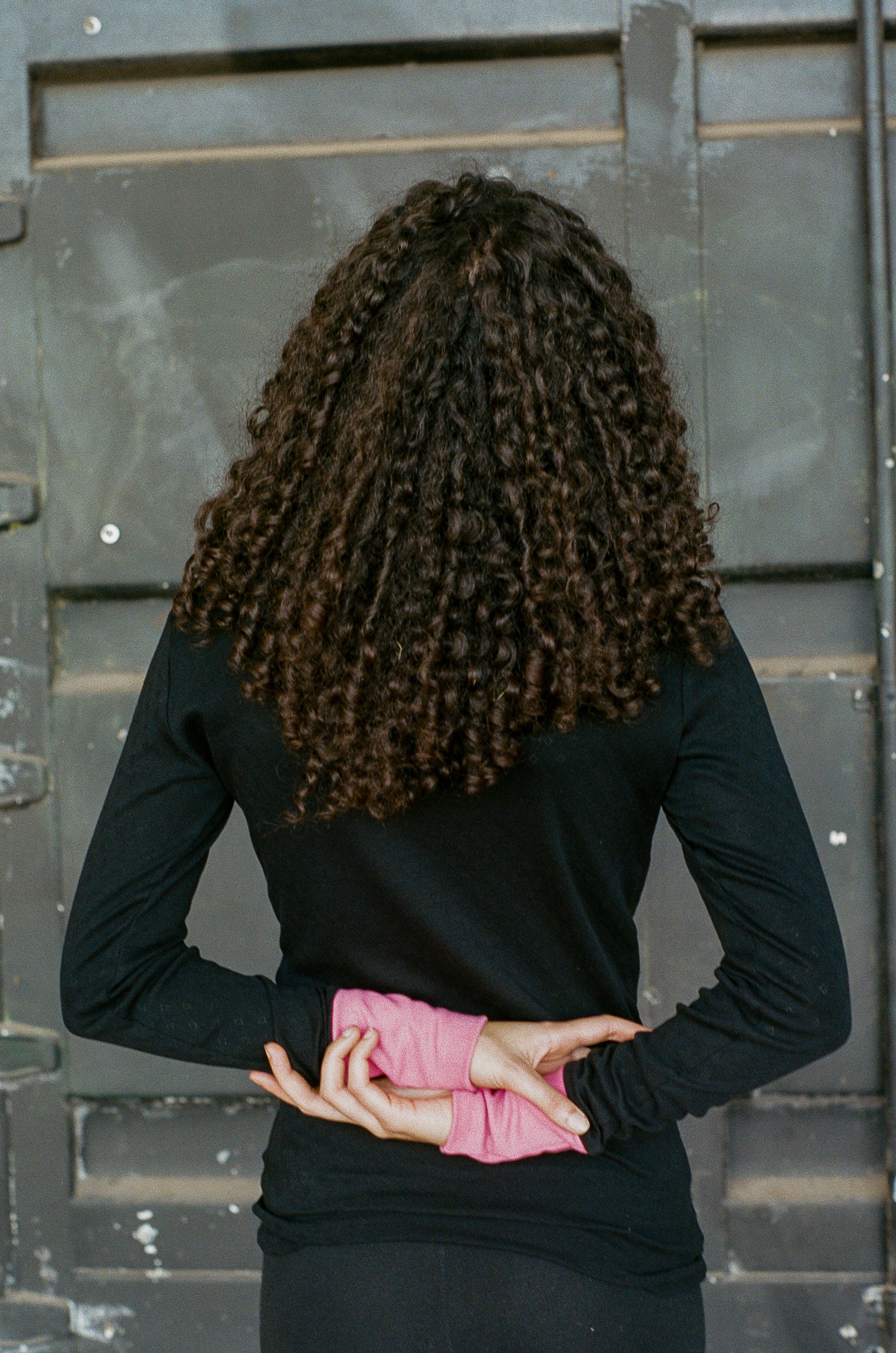 black hot pink cotton elastane pointelle long sleeve