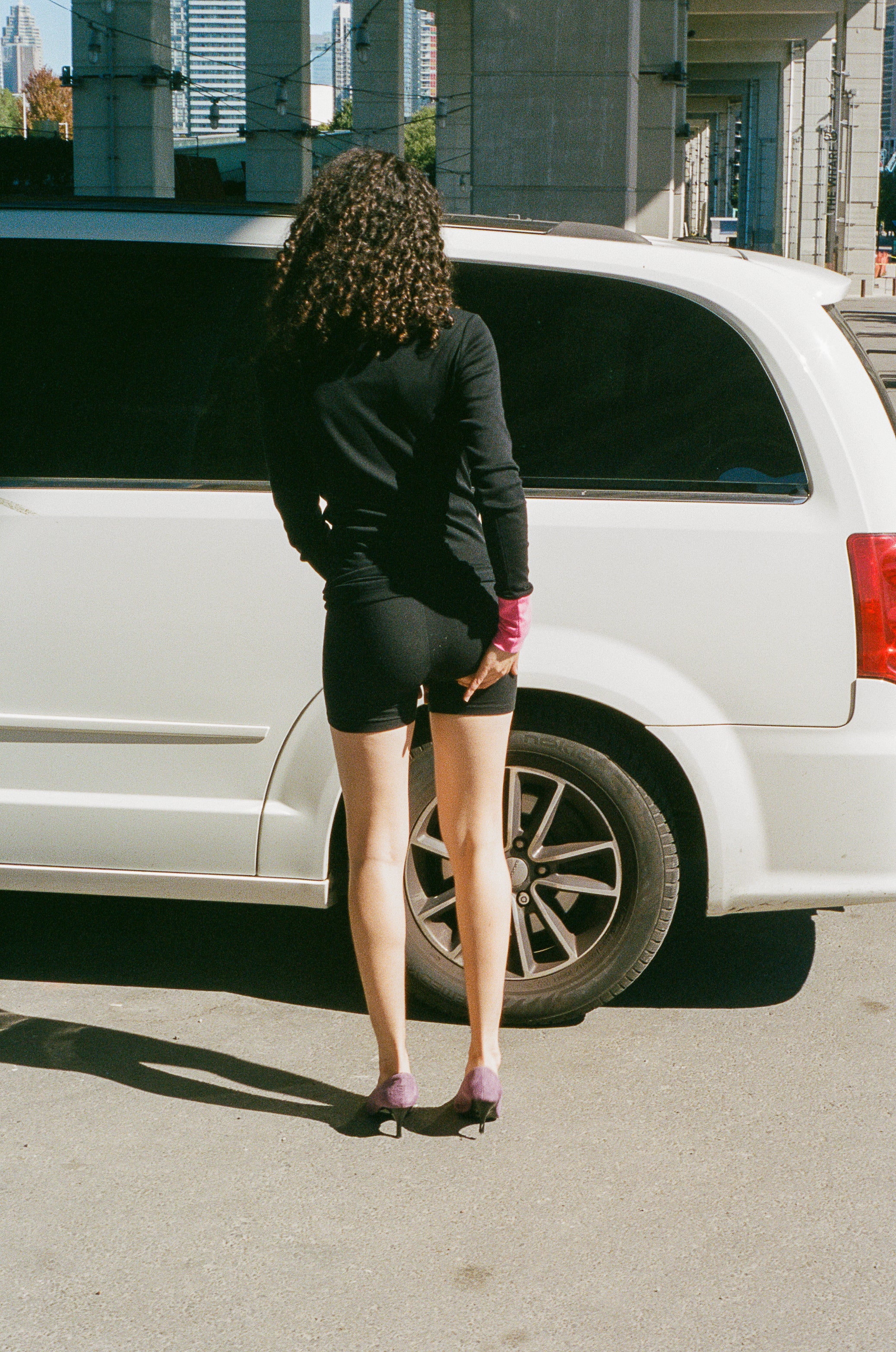 black hot pink cotton elastane pointelle long sleeve