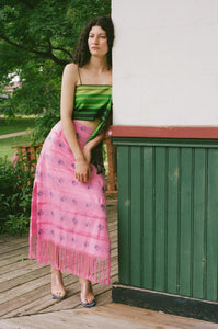 FRINGE MIDI SKIRT IN PINK
