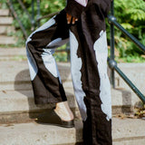 black dyed blue high waisted wide leg jeans