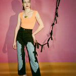 black dyed blue high waisted wide leg jeans