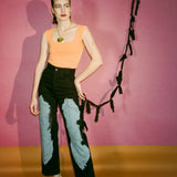 black dyed blue high waisted wide leg jeans