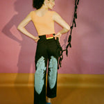 black dyed blue high waisted wide leg jeans