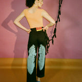 black dyed blue high waisted wide leg jeans