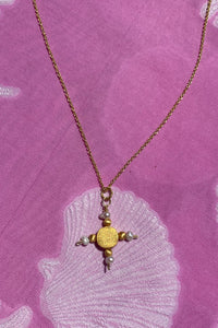 gold plated silver circular sun pearl necklace