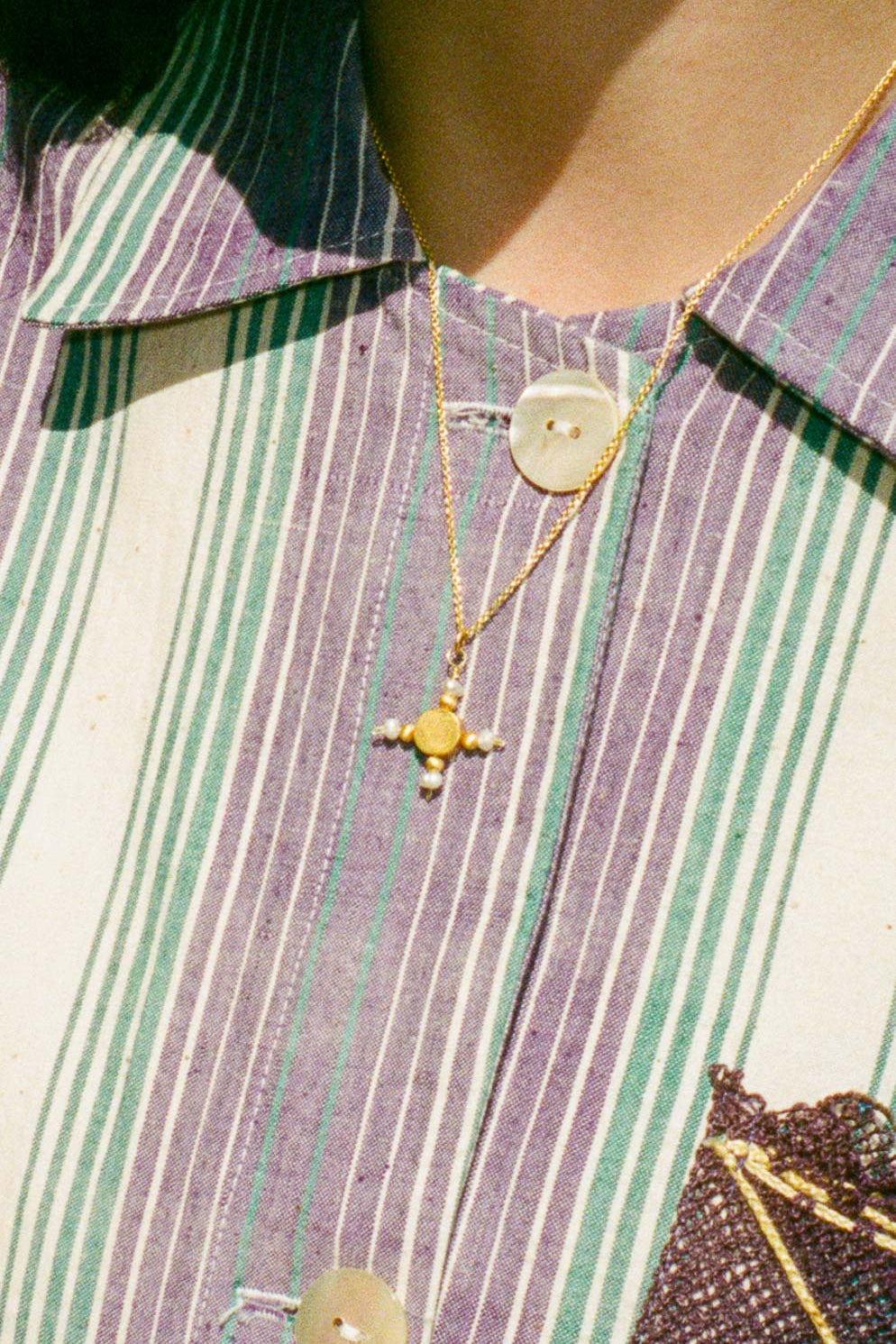 gold plated silver circular sun pearl necklace