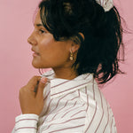 white burgundy striped cotton poplin scrunchie