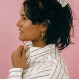 white burgundy striped cotton poplin scrunchie