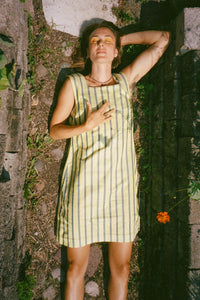 60s yellow stripe silk boxy dress