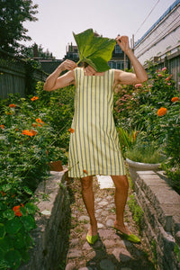 60s yellow stripe silk boxy dress