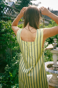 60s yellow stripe silk boxy dress