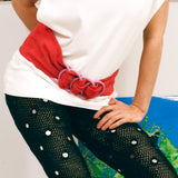 red lambskin pink ring thick 80s snap belt