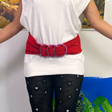 red lambskin pink ring thick 80s snap belt