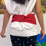 red lambskin pink ring thick 80s snap belt