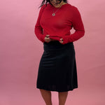 ruby red cotton nylon sheer longsleeve pullover sweater