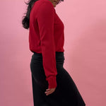 black cupro polyester low rise fitted flare skirt