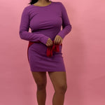 purple cotton long sleeve fitted mini dress