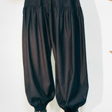 navy wool pinstripe 80s fashion jogger pant