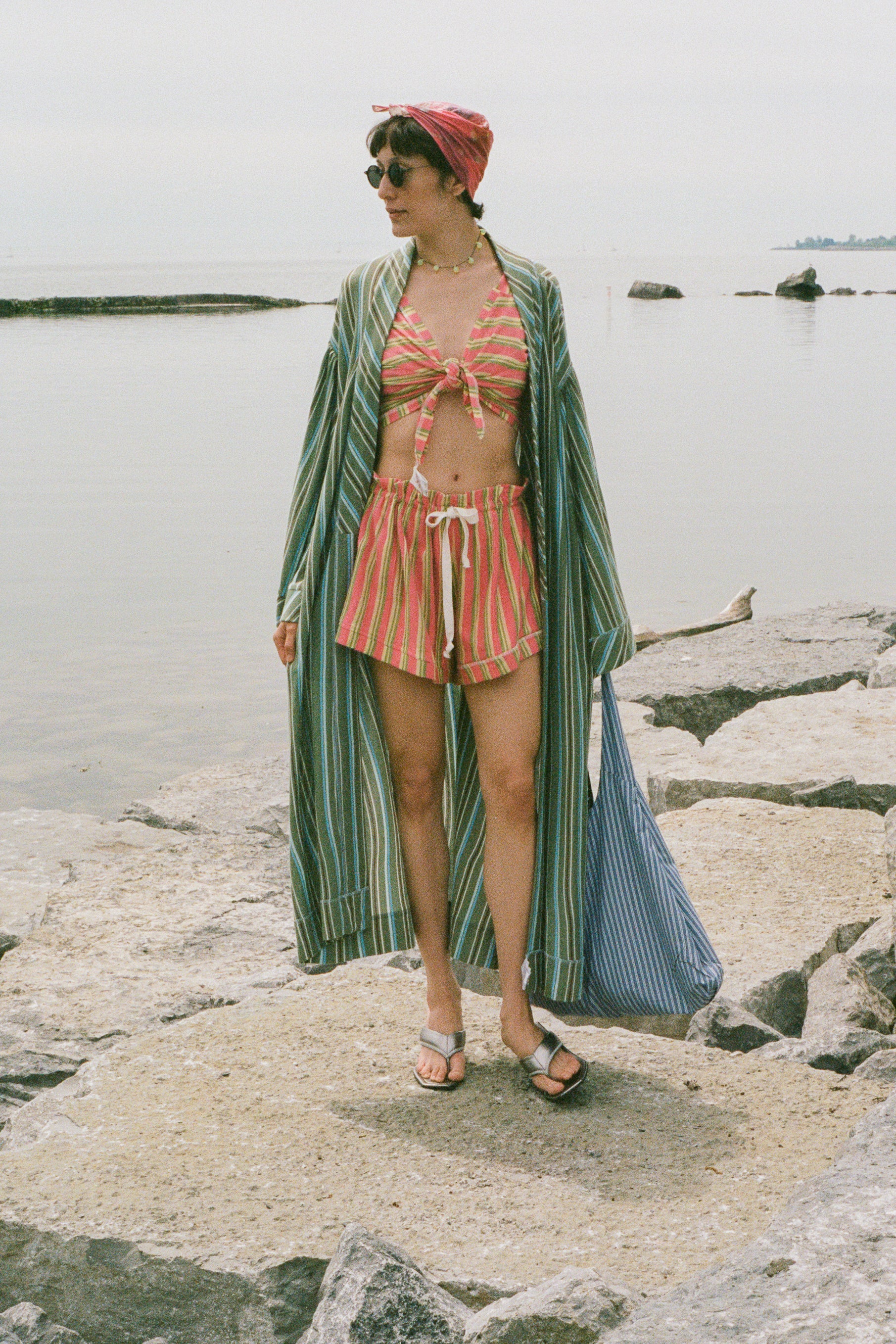 striped jersey pique Filipiniana baro sleeve robe