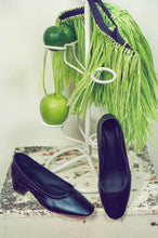 Load image into Gallery viewer, iridescent blue calf leather ballerina kitten heels