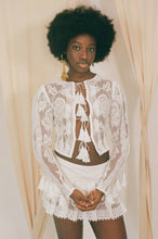 Load image into Gallery viewer, white cotton rose lace fitted bodice long sleeve