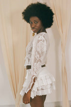 Load image into Gallery viewer, white cotton rose lace fitted bodice long sleeve