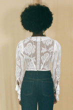 Load image into Gallery viewer, white cotton rose lace fitted bodice long sleeve