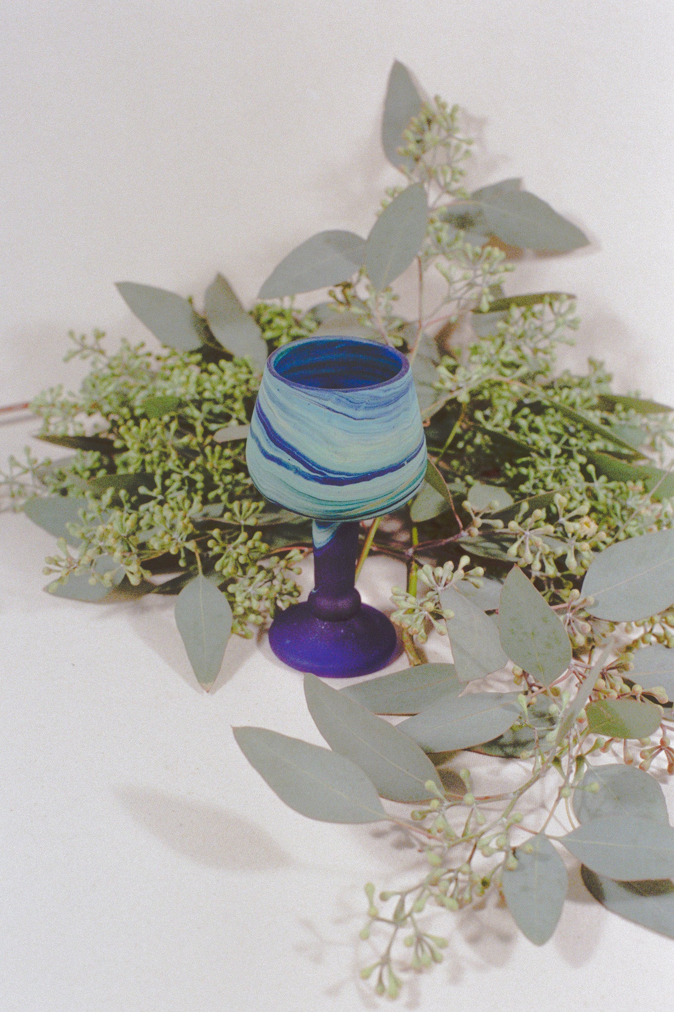 cobalt blue handblown Palestinian round drinking goblet
