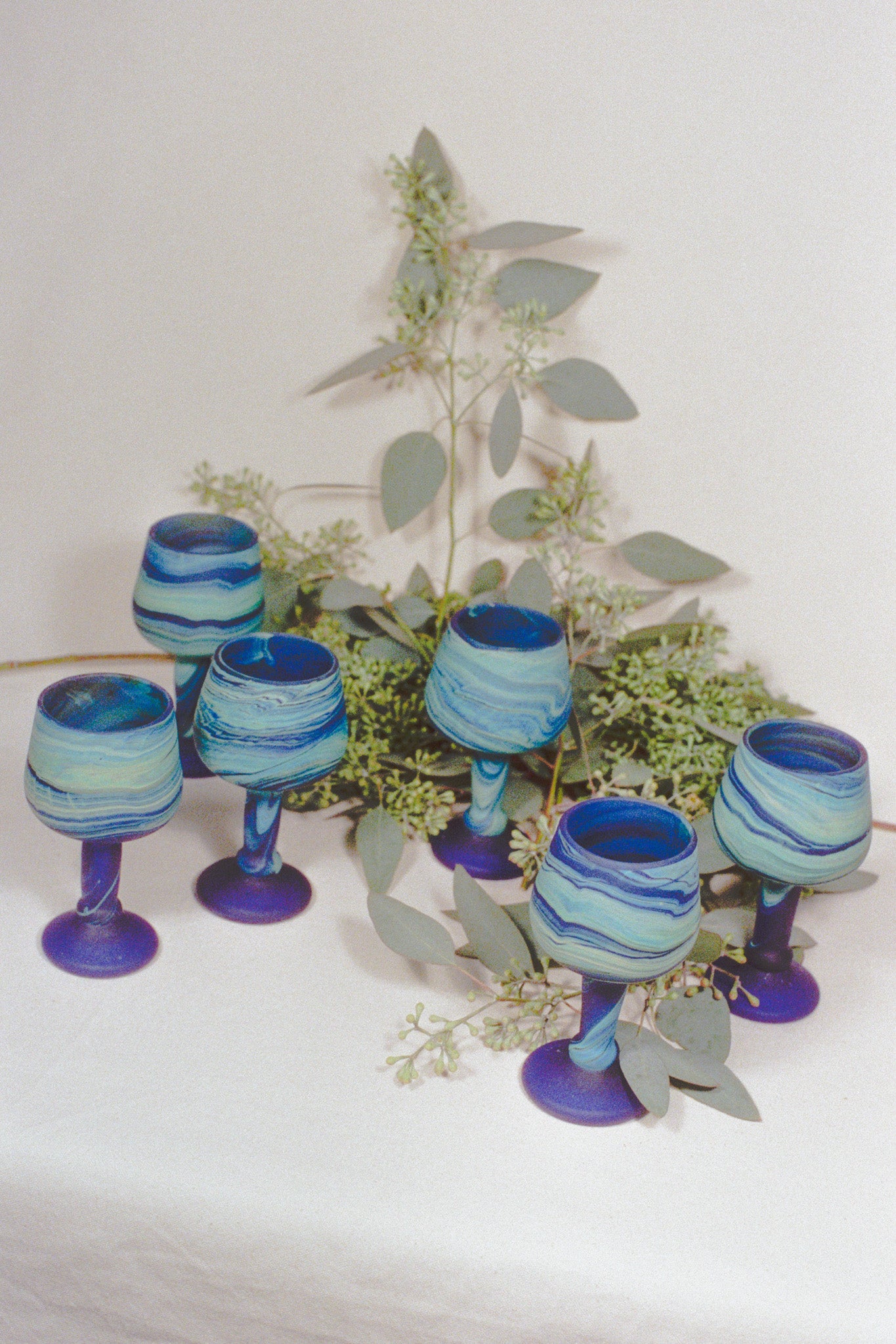 cobalt blue handblown Palestinian round drinking goblet