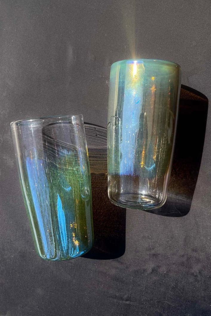 clear green blue yellow jelly dipped glass tumbler