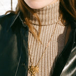 14k gold plated brass chain link charm necklace