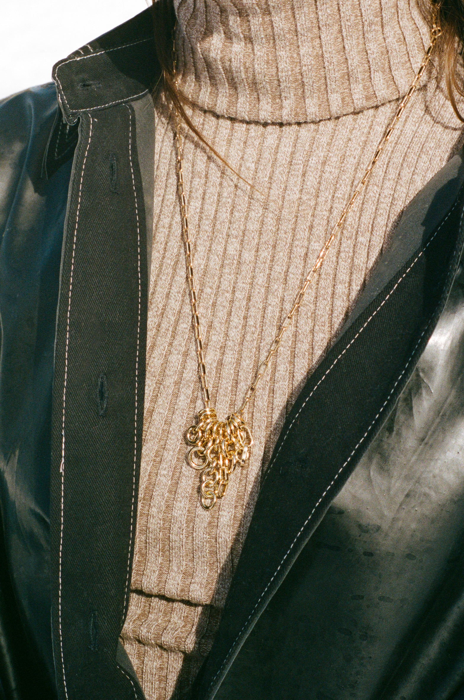 14k gold plated brass chain link charm necklace
