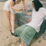 jersey pique green striped pleated basketball shorts