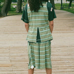 jersey pique green striped pleated basketball shorts