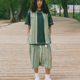 jersey pique green striped pleated basketball shorts