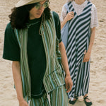 jersey pique green striped pleated basketball shorts