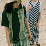 jersey pique green striped pleated basketball shorts