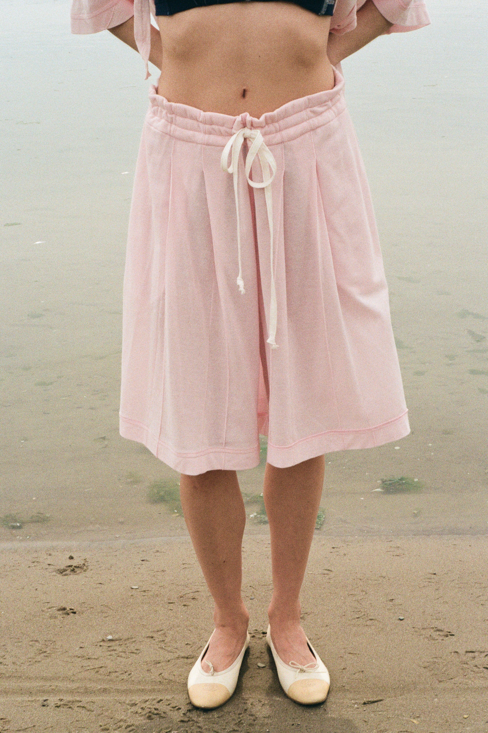 jersey pique baby pink pleated basketball shorts