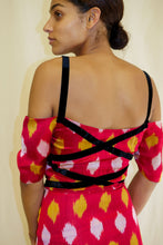 Load image into Gallery viewer, SALOME DRESS IN POMEGRANATE IKAT - 100% SILK