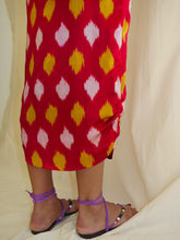 Load image into Gallery viewer, SALOME DRESS IN POMEGRANATE IKAT - 100% SILK