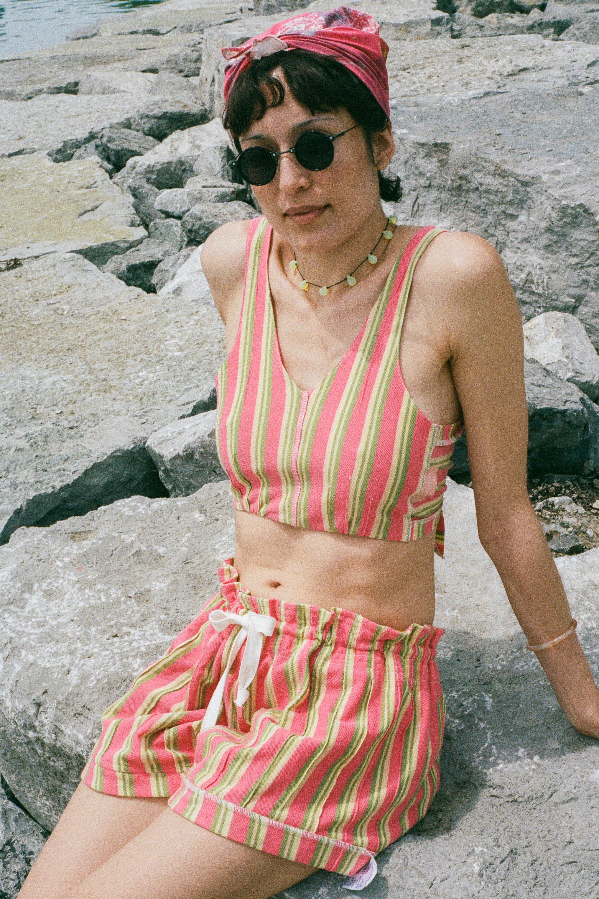 jersey pique stripe sleeveless crop top